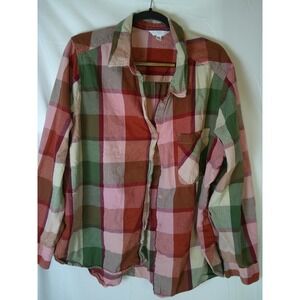 Time and Tru Women's Plaid Flannel Shirt Long Sleeve Button Up XXXL